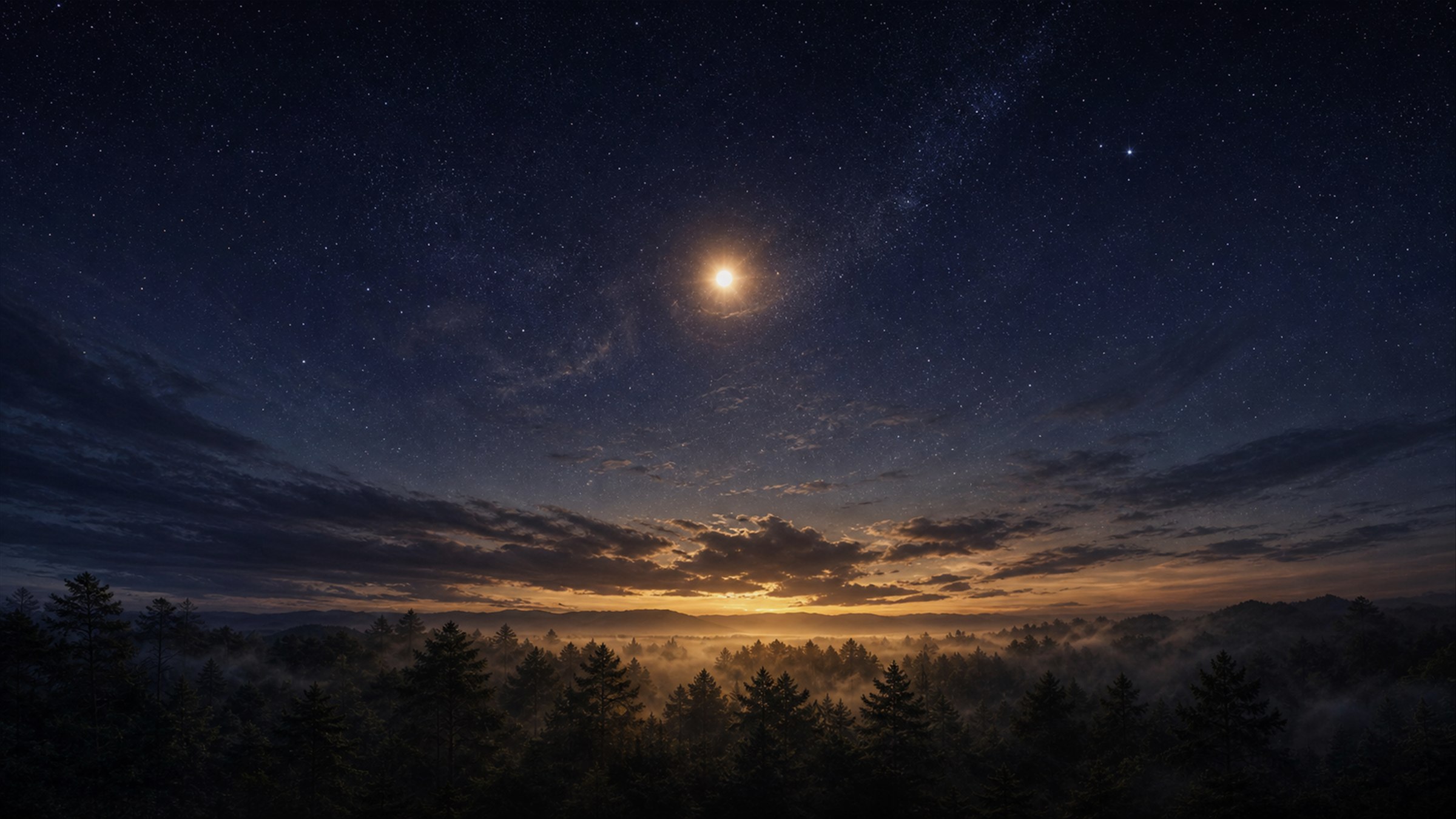 Chapter 1 — night sky over a conifer forest